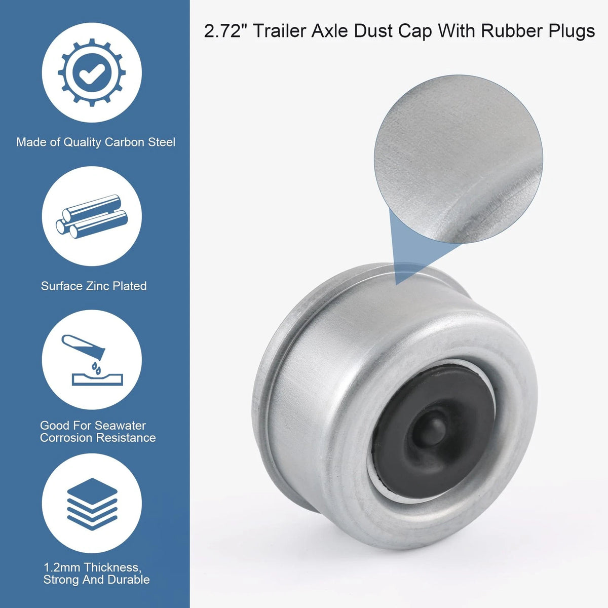 2pcs 2.72" Wheel Hub with Extra 2 Rubber Plugs, Silver Tone, Black
