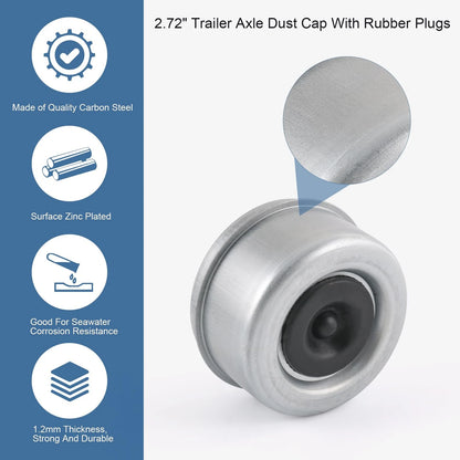 2pcs 2.72" Wheel Hub with Extra 2 Rubber Plugs, Silver Tone, Black