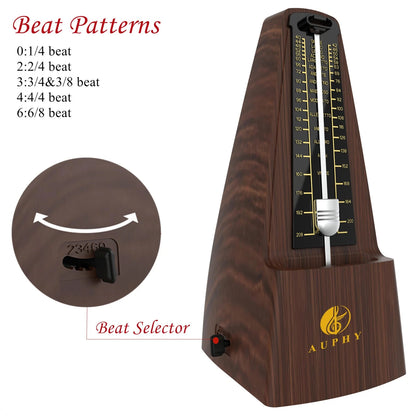 AUPHY Mechanical Metronome with Accent Bell, Classic Shape, Wood Grain