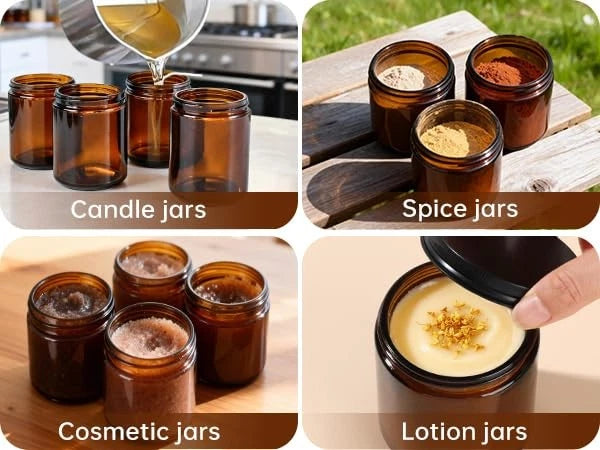 GIVAMEIHF 8oz Amber Glass Jars with Lids (3 Pack) - Empty Candle Amber-3 Pack