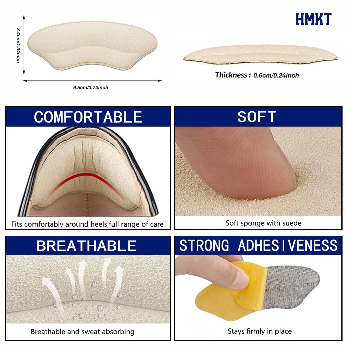 Heel Grips Liner Cushions Inserts for Loose Shoes Pads and Beige+black