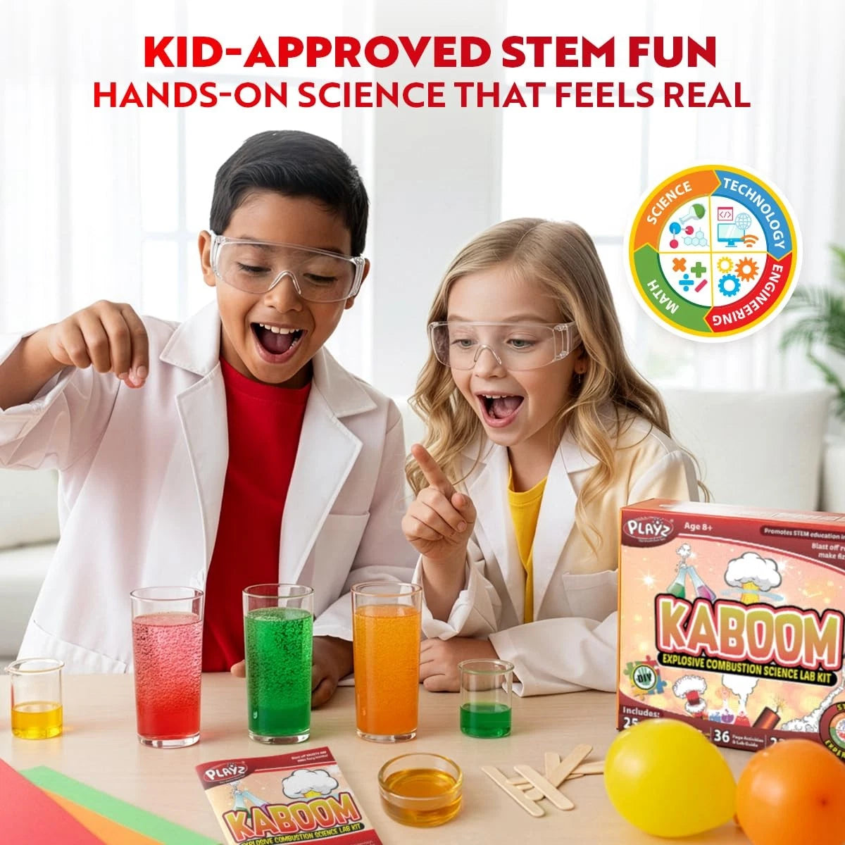 Playz Kaboom! 50+ Explosive Science Experiments Kit for Experiments, Blue