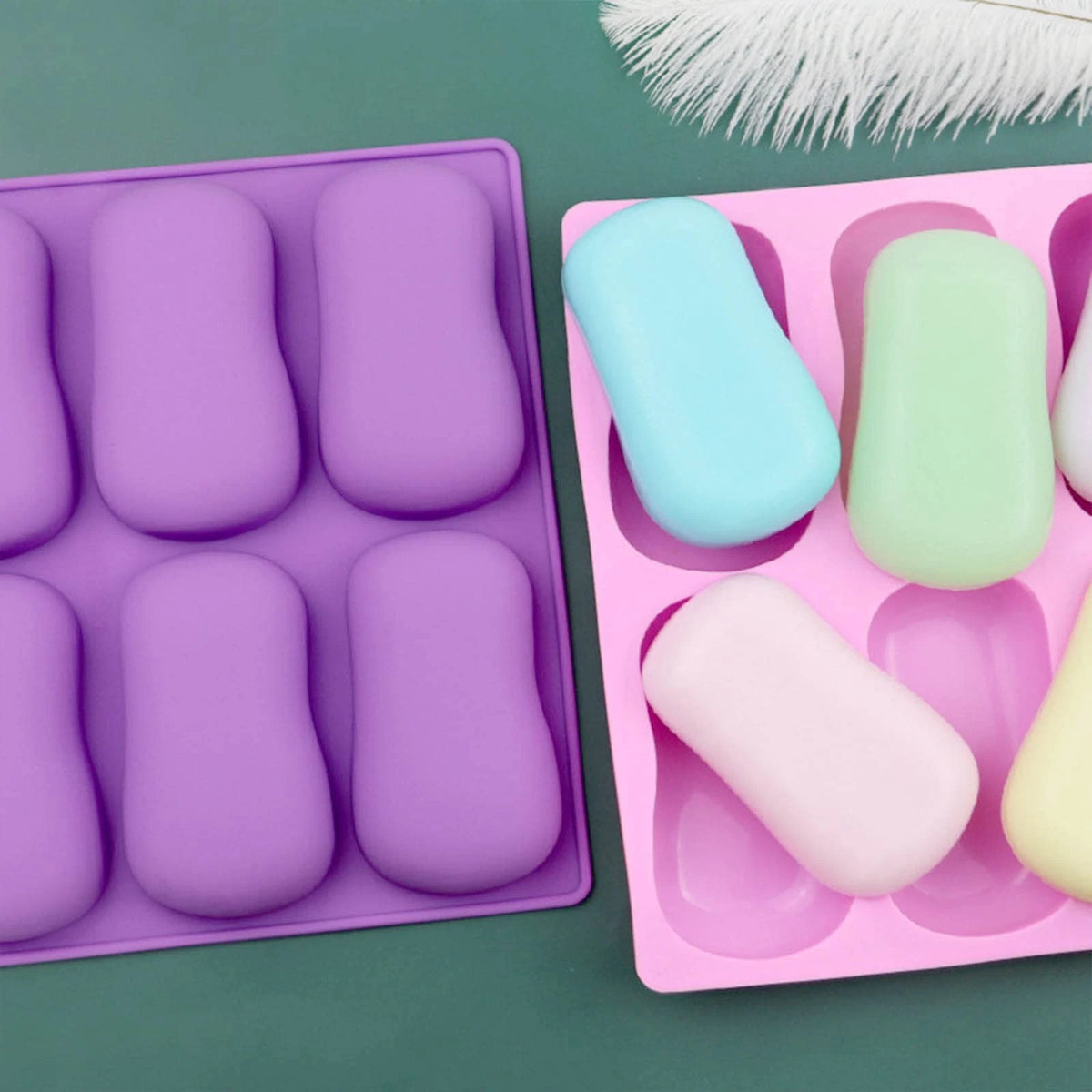 2 Pack Oval Silicone Soap Molds，6 Cavity Molds