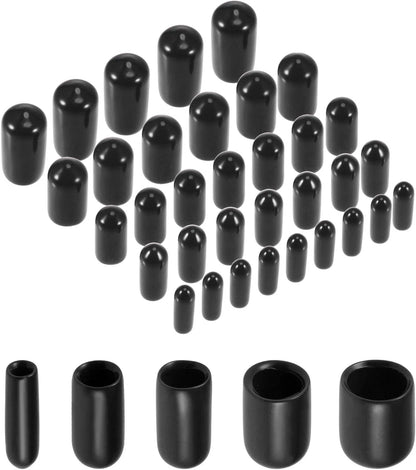 uxcell 50pcs Round Rubber End Caps 1/8" 3/16" 1/4" 5/16" 3/8" Black
