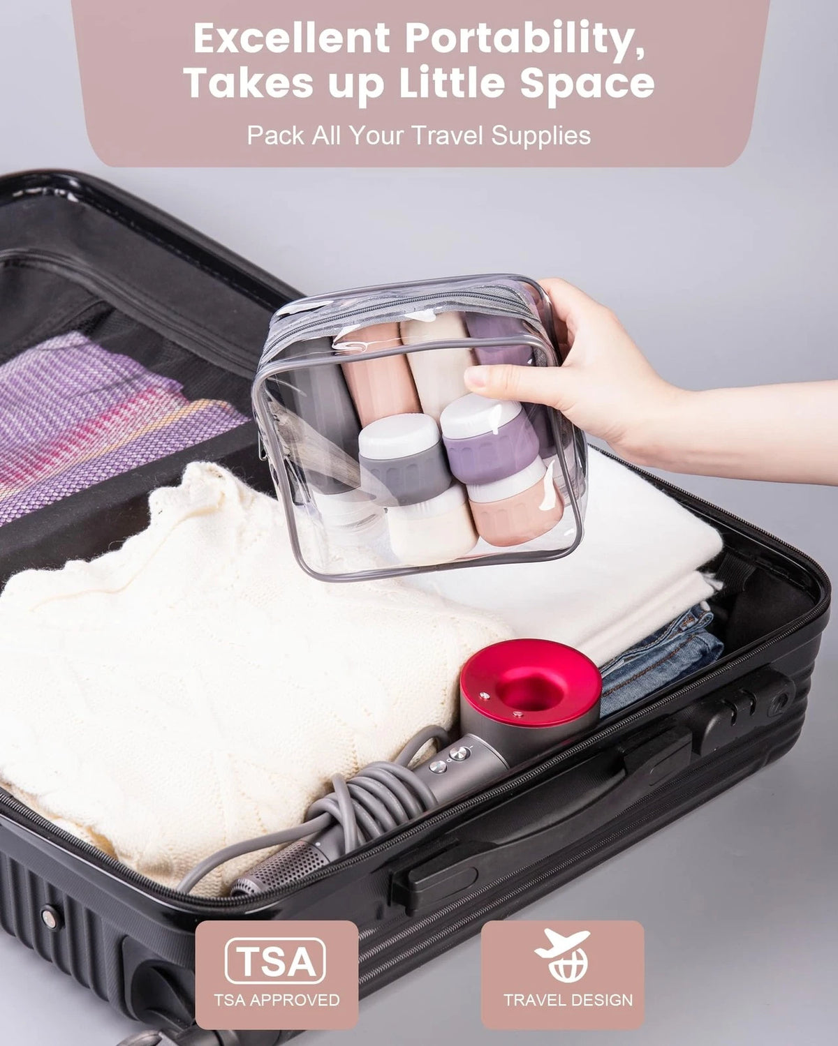 Mrsdry Travel Bottles for Toiletries 8 Pack, 3oz bottle 1oz jar, Red Rock