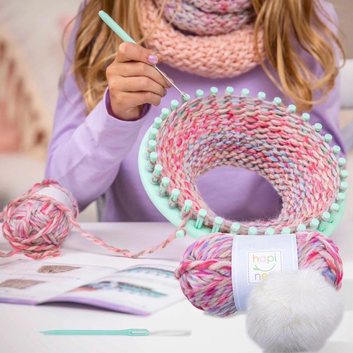 Hapinest Learn to Knit Hat and Scarf Knitting Loom Kit for Small, Multicolor
