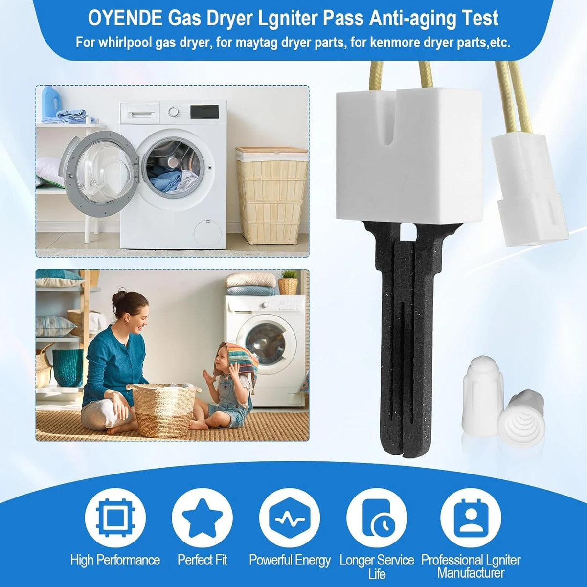 Gas Dryer Igniter, for Maytag Parts Whirlpool White and black