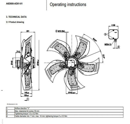 A6D800-AD01-01 Ebmpapst AC Axial Fan 400V 3.9/2.23A 800MM Air Conditioning Fan