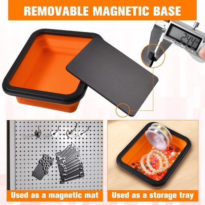 LEONTOOL Collapsible Magnetic Parts Tray Set of 3 Sizes - Foldable Silicone...