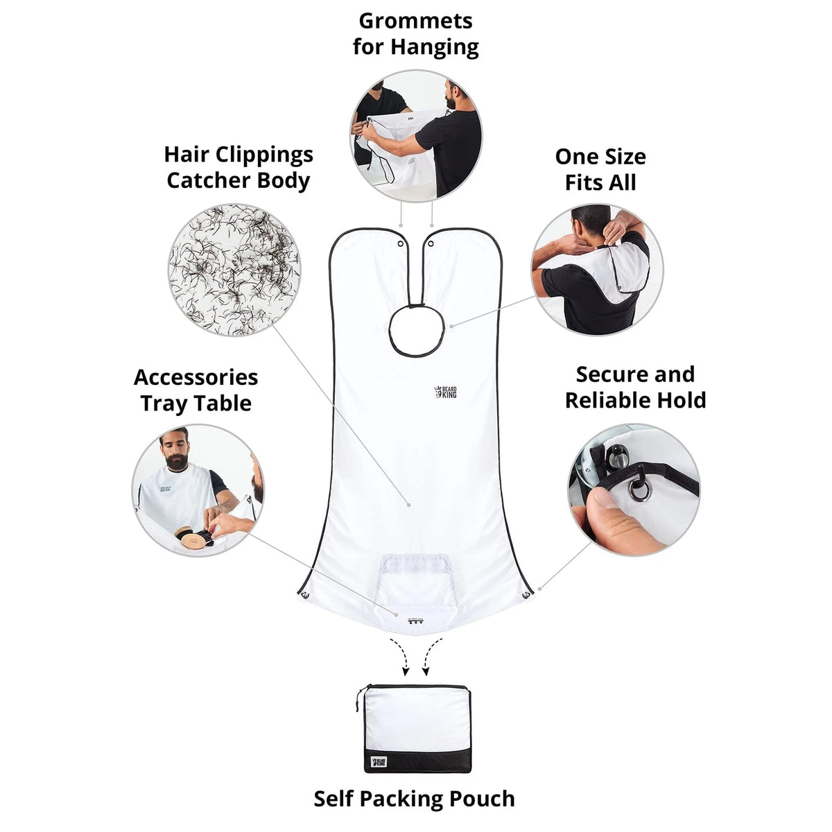 Beard King Bib Apron - As 1 Count (Pack of 1), White w/ Packing Pouch