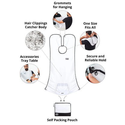 Beard King Bib Apron - As 1 Count (Pack of 1), White w/ Packing Pouch