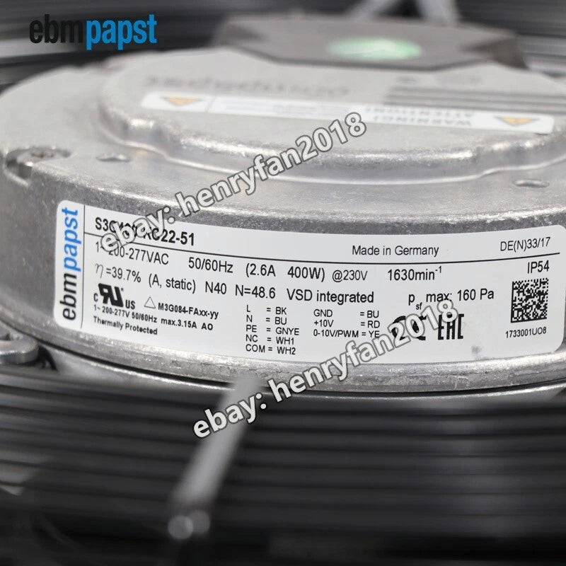 Ebmpapst S3G400-KC22-51 Axial Fan 230VAC 400W ??400MM 1~ IP54 2.6A Condenser Fan