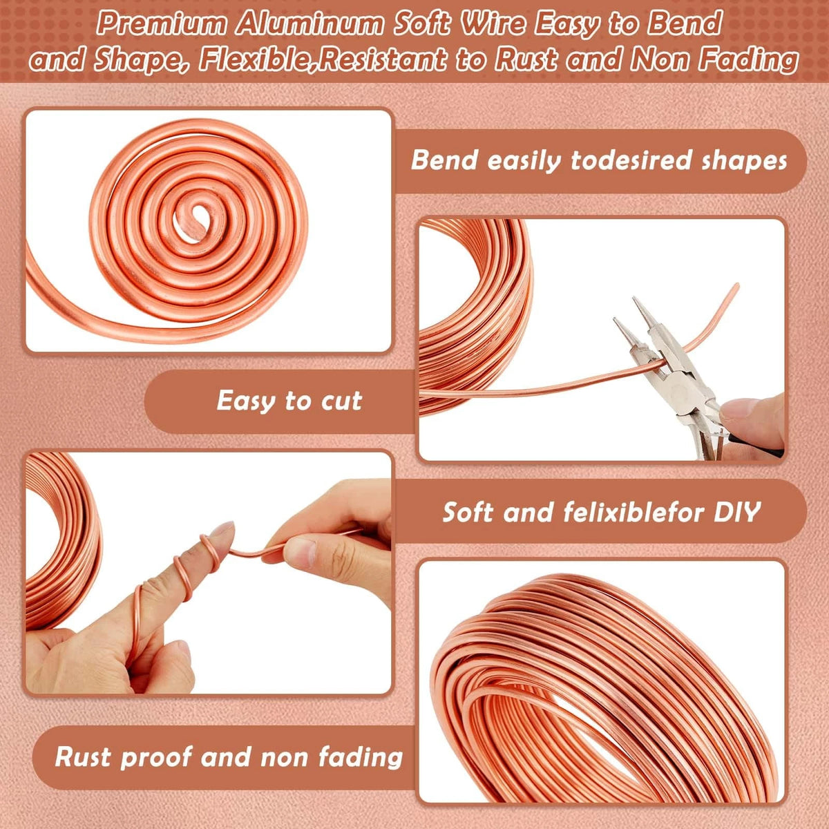Aluminum Wire, Anezus 9 Gauge Craft Bendable Armature 9 (3 mm), Copper
