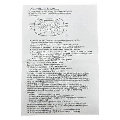 JR1602FCC 2.4Ghz Bluetooth Remote Control for Power Wheels,Remote white