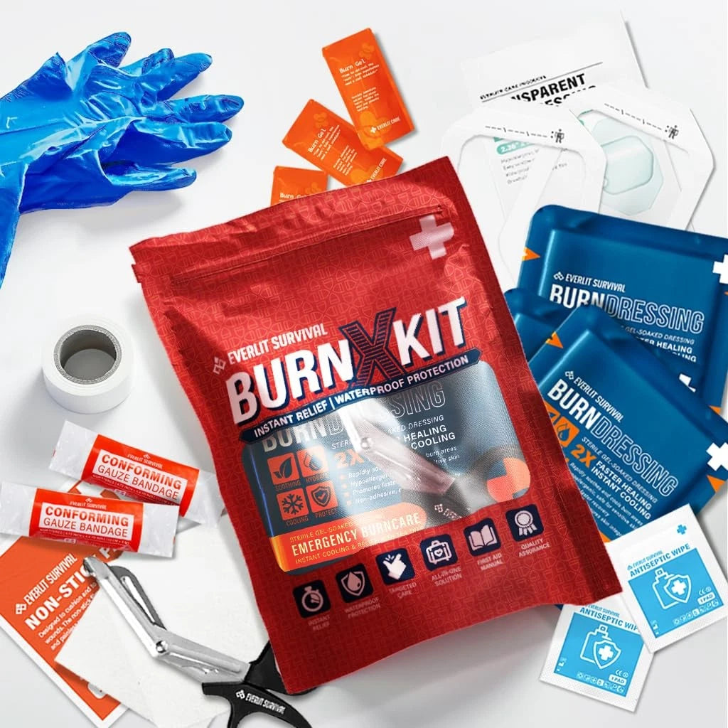 EVERLIT Burn Kit with Sterile Waterproof Wound Dressing | Hydrogel-Foam Red