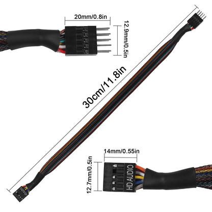 QIANRENON 9Pin HD Audio Motherboard Connector Cable - Male 30cm, Black
