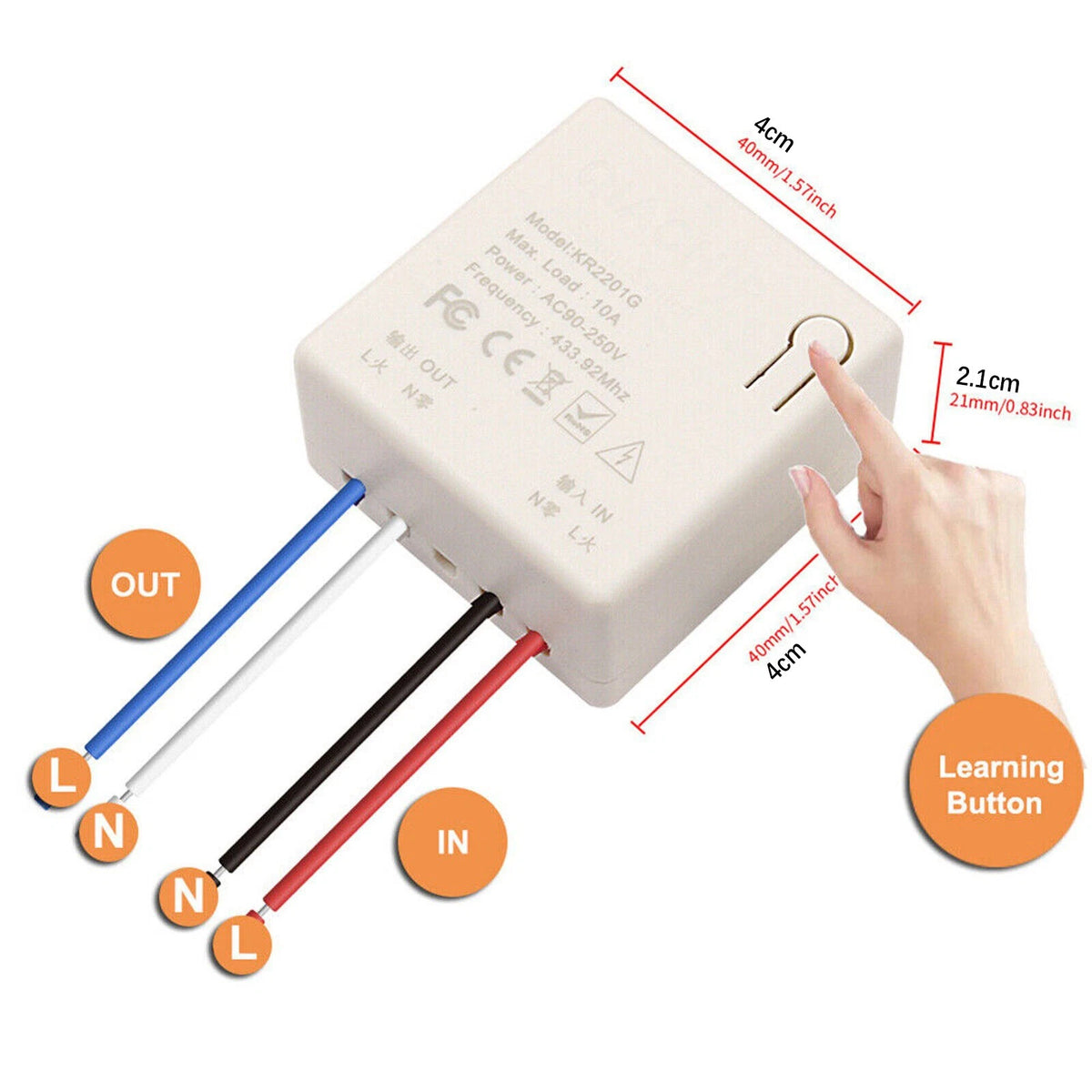 Wireless Switch 433mhz Receiver Module AC 90V~250V 10A 25m Strong Rf Signal