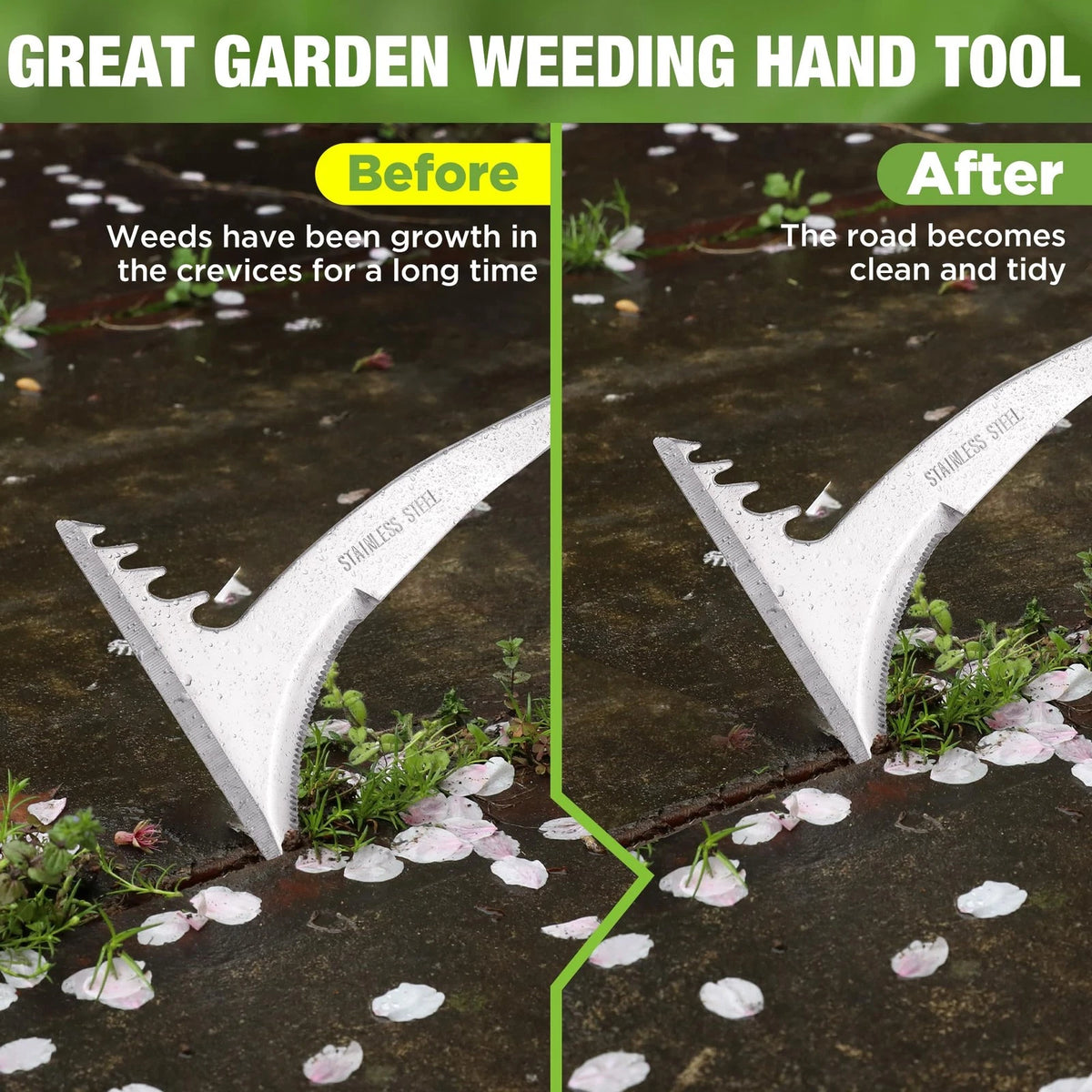 WORKPRO Crack Weeder, 12.5" Stainless Steel Crevice Weeding Green & Black