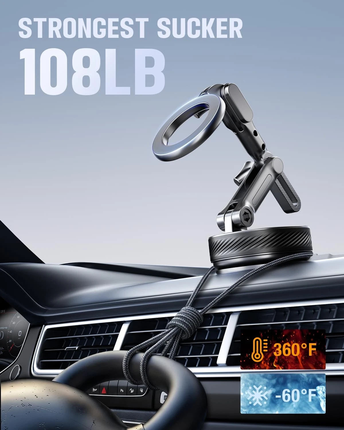 Magnetic Phone Holders for Your Car, Upgraded 360° Vacuum Car Black