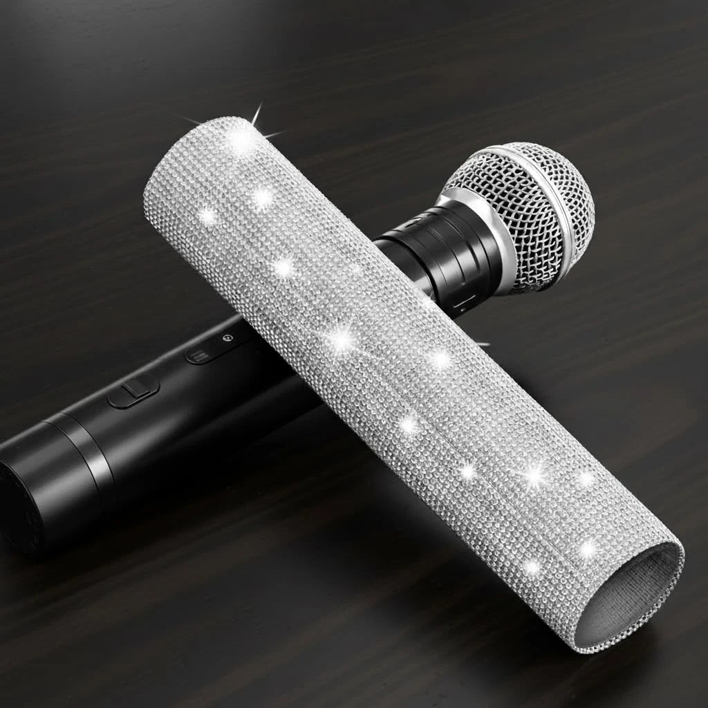 Rhinestone Microphone Sleeve – 18.3 cm (Length) x 3.8 (Diameter), Silver