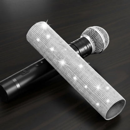 Rhinestone Microphone Sleeve – 18.3 cm (Length) x 3.8 (Diameter), Silver