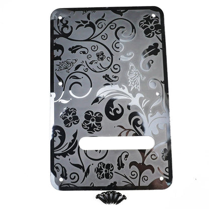 OVSAL Stainless Steel Guitar Back Plate 6 holes Engraved Metal Trem Black