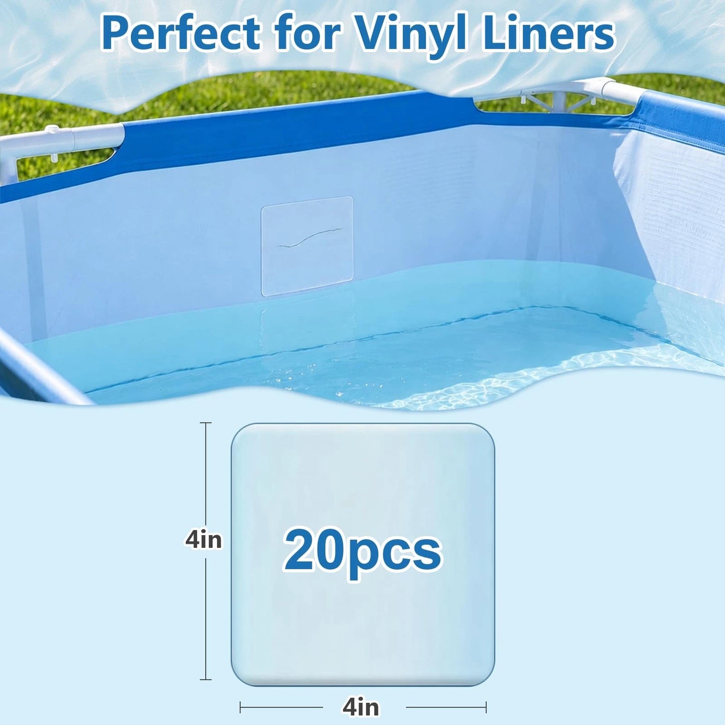 20pcs Self-Adhesive Underwater Vinyl Pool Patch Kit - 4in x Clear