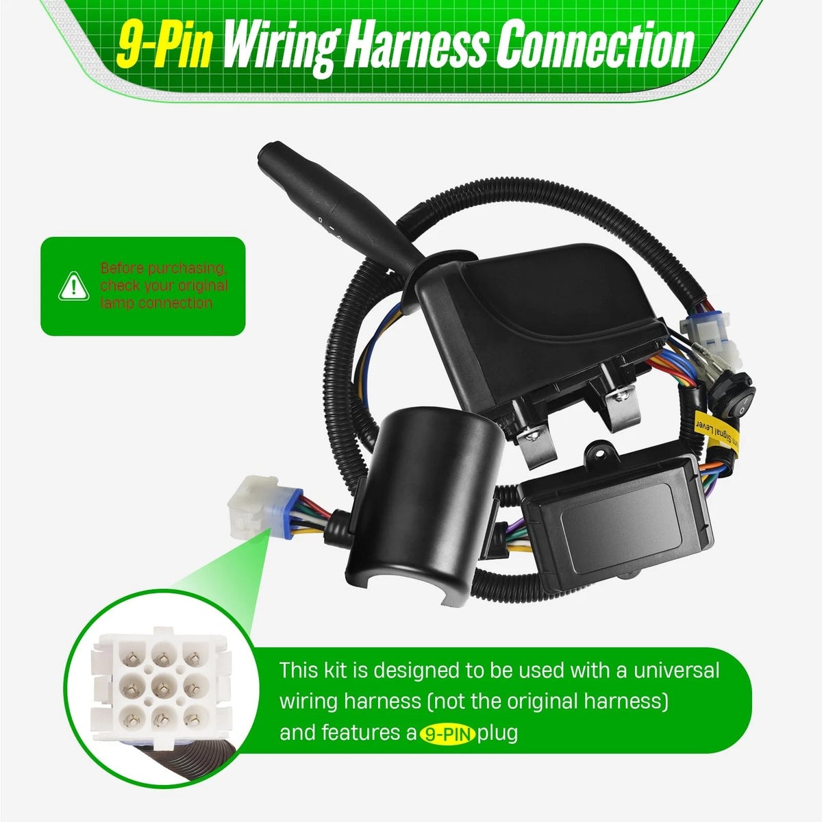 Upgraded Golf Cart Turn Signal Kit with Horn, Brake Switch Pad and black