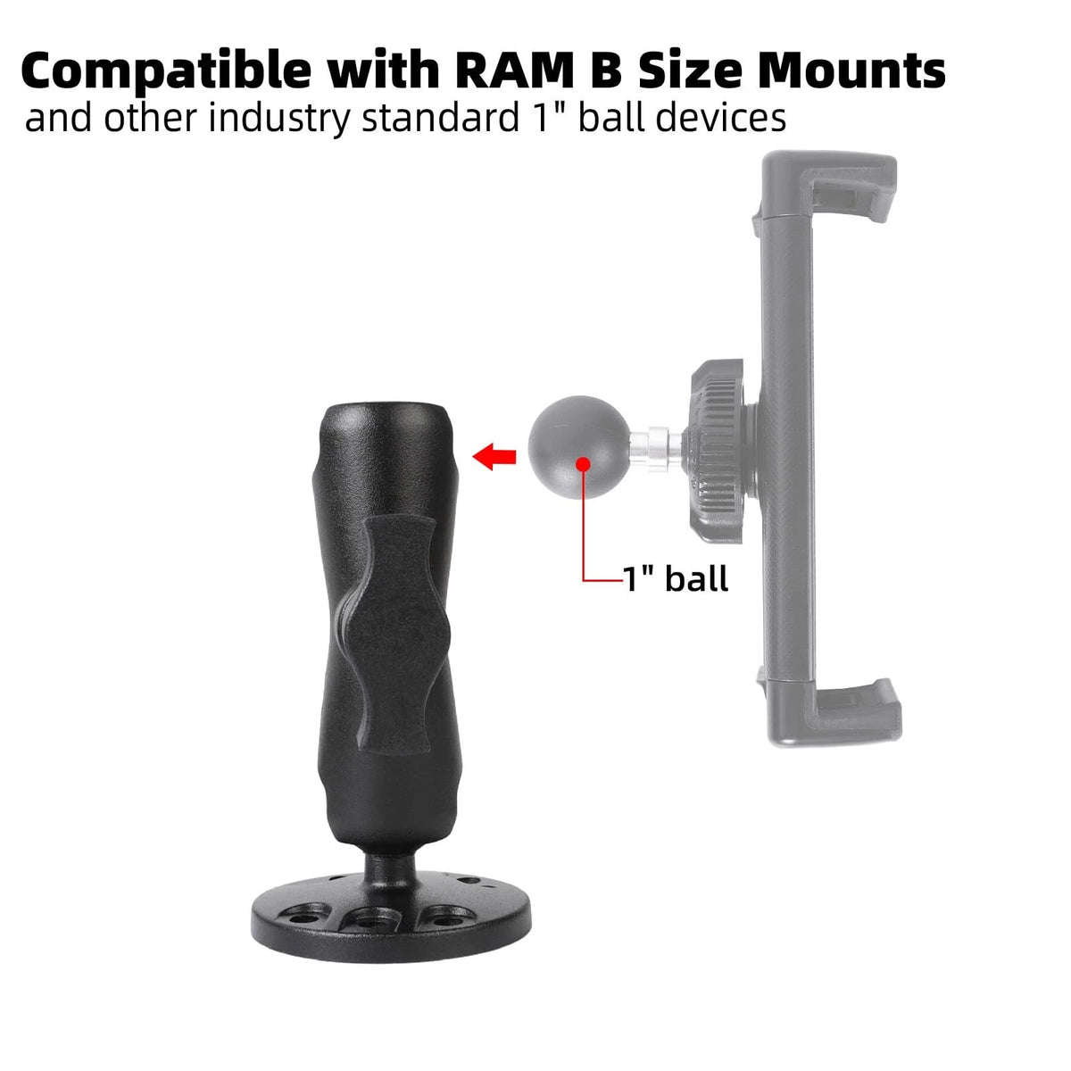 FPN 1" Ball Double Socket Arm with AMPS Hole Round Plate Base, 4.53" Length