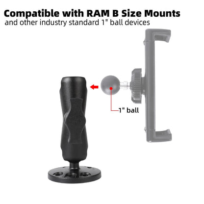 FPN 1" Ball Double Socket Arm with AMPS Hole Round Plate Base, 4.53" Length