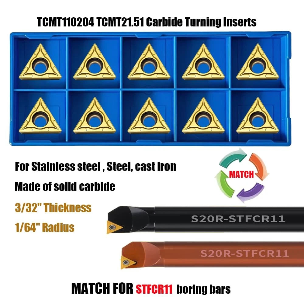 20pcs TCMT110204 / TCMT21.51 Carbide Turning Inserts,TISIN Coating,