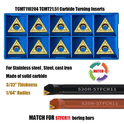 20pcs TCMT110204 / TCMT21.51 Carbide Turning Inserts,TISIN Coating,