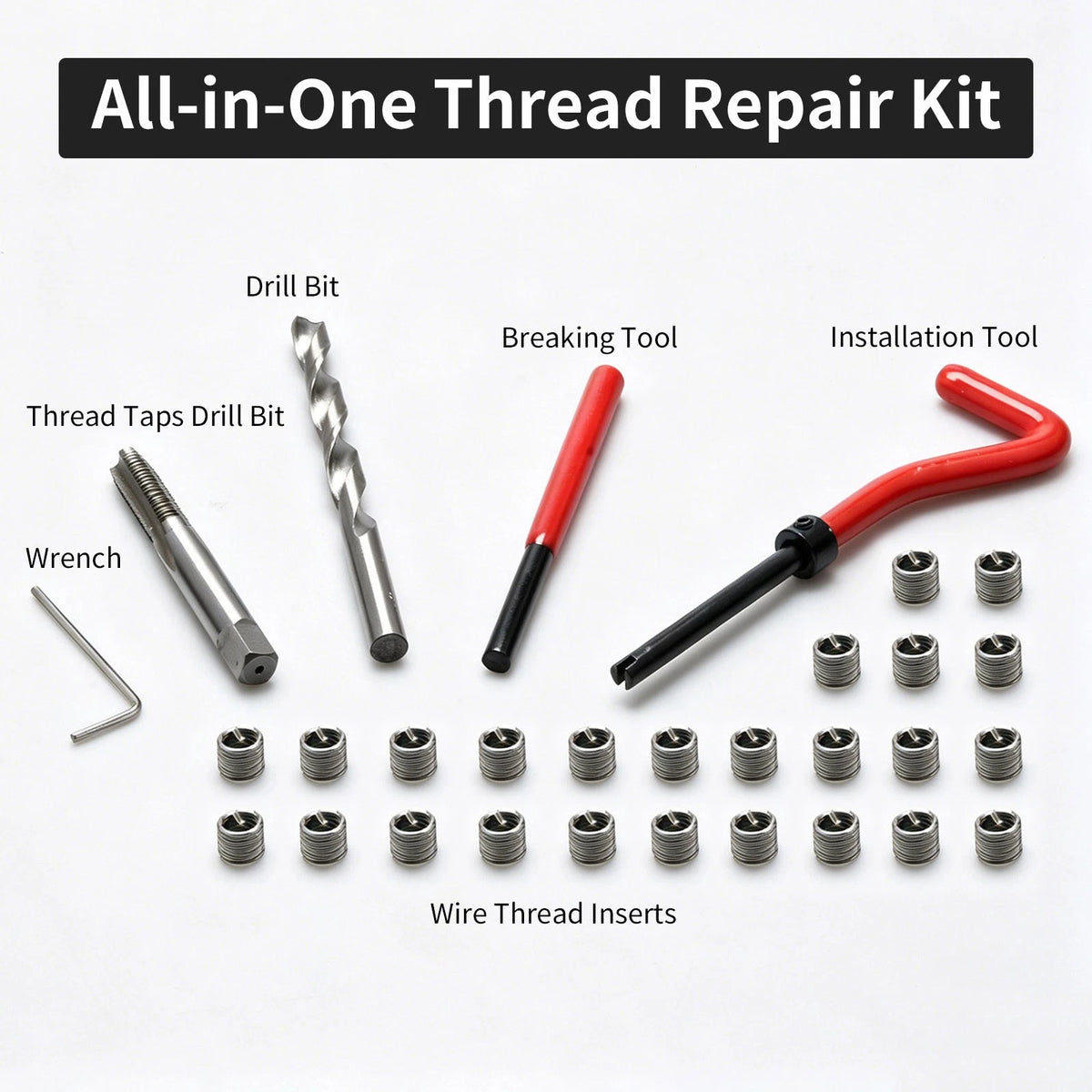 M8 x 1.25 Thread Repair Kit Stainless Steel Insert Set for Aluminum Cast Iron