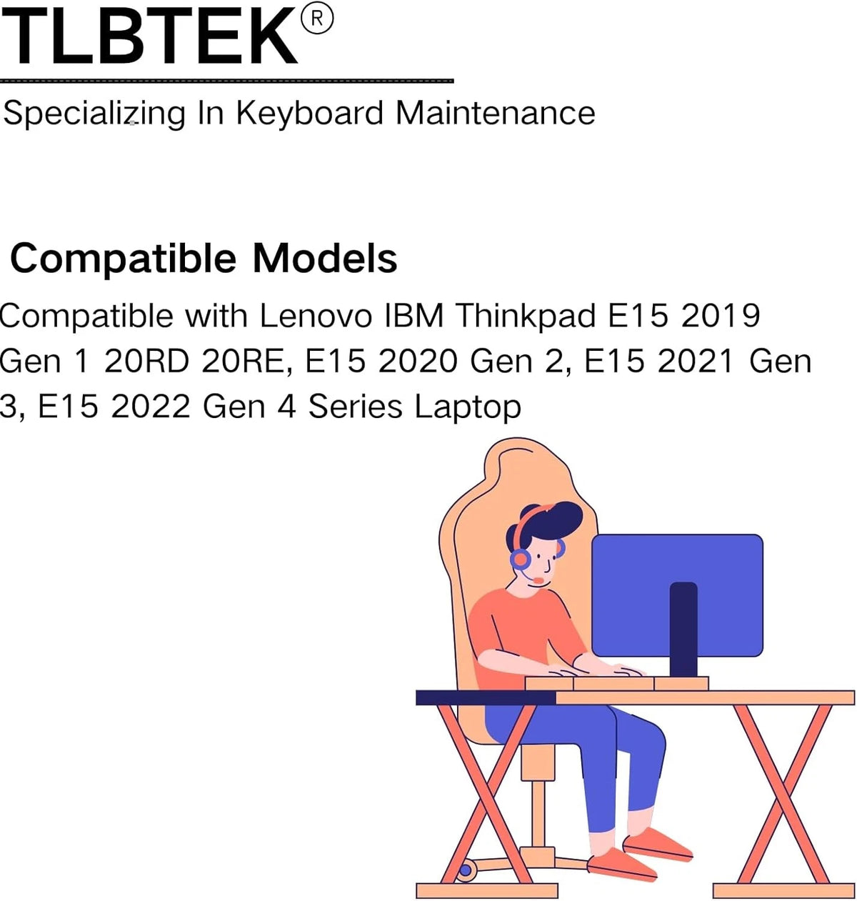 TLBTEK Keyboard Replacement Compatible with Lenovo IBM Thinkpad E15 Black
