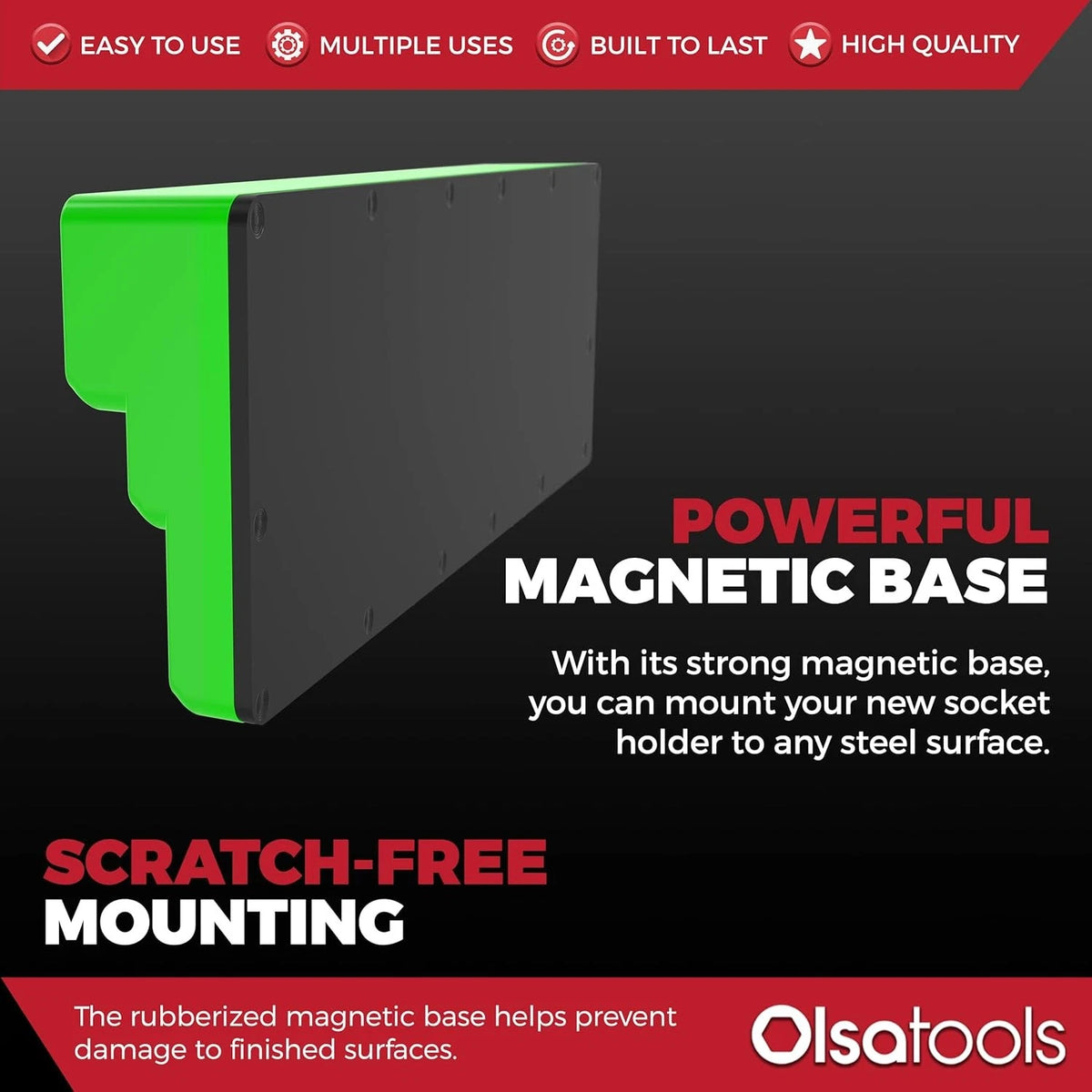 Olsa Tools Magnetic Socket Organizer - 1/4-Inch Drive, SAE, Green