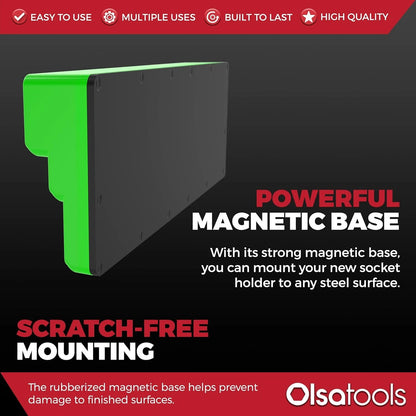 Olsa Tools Magnetic Socket Organizer - 1/4-Inch Drive, SAE, Green