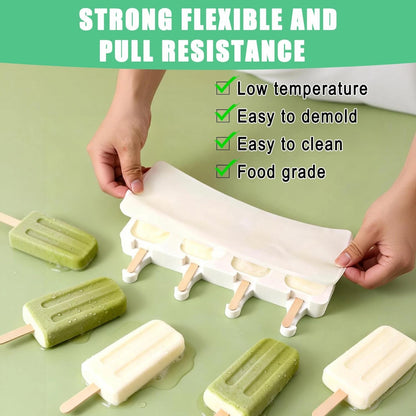 2 Pack Silicone Popsicle Molds，Oval 4 Cavities Homemade Ice Pop Small, White