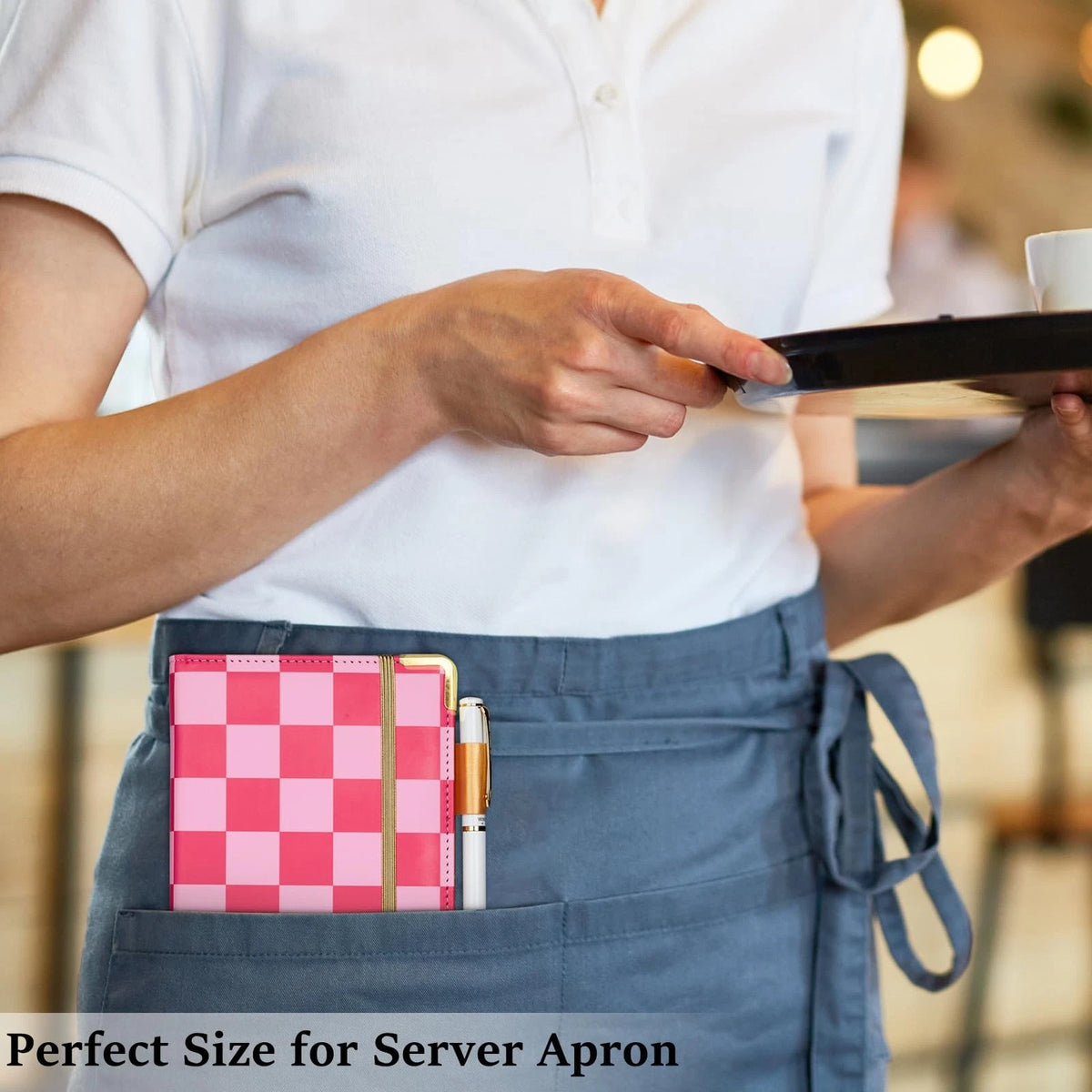 Server Books for Waitress Cute Book with Money Pink Checkerboard
