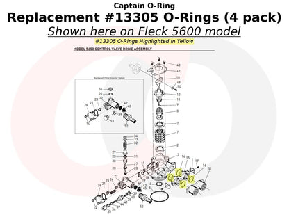Captain O-Ring - Replacement #13305 O-Rings for Fleck/Rainsoft 2510, Black