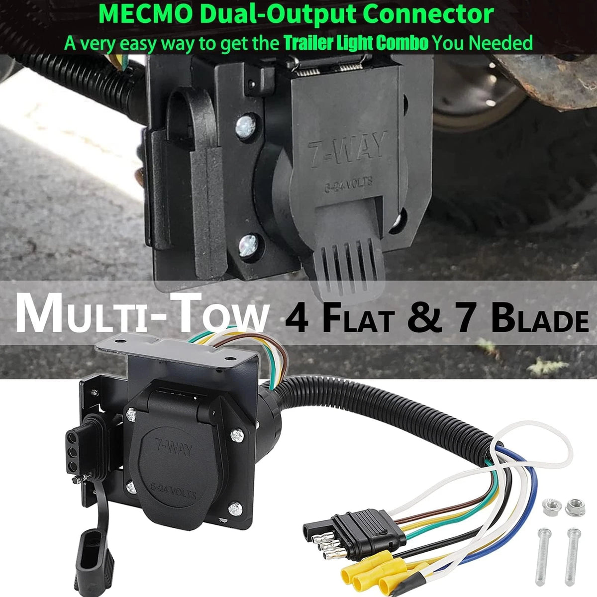MECMO Multi-Tow 4-Way Flat to 7-Way RV Blade and Female End...
