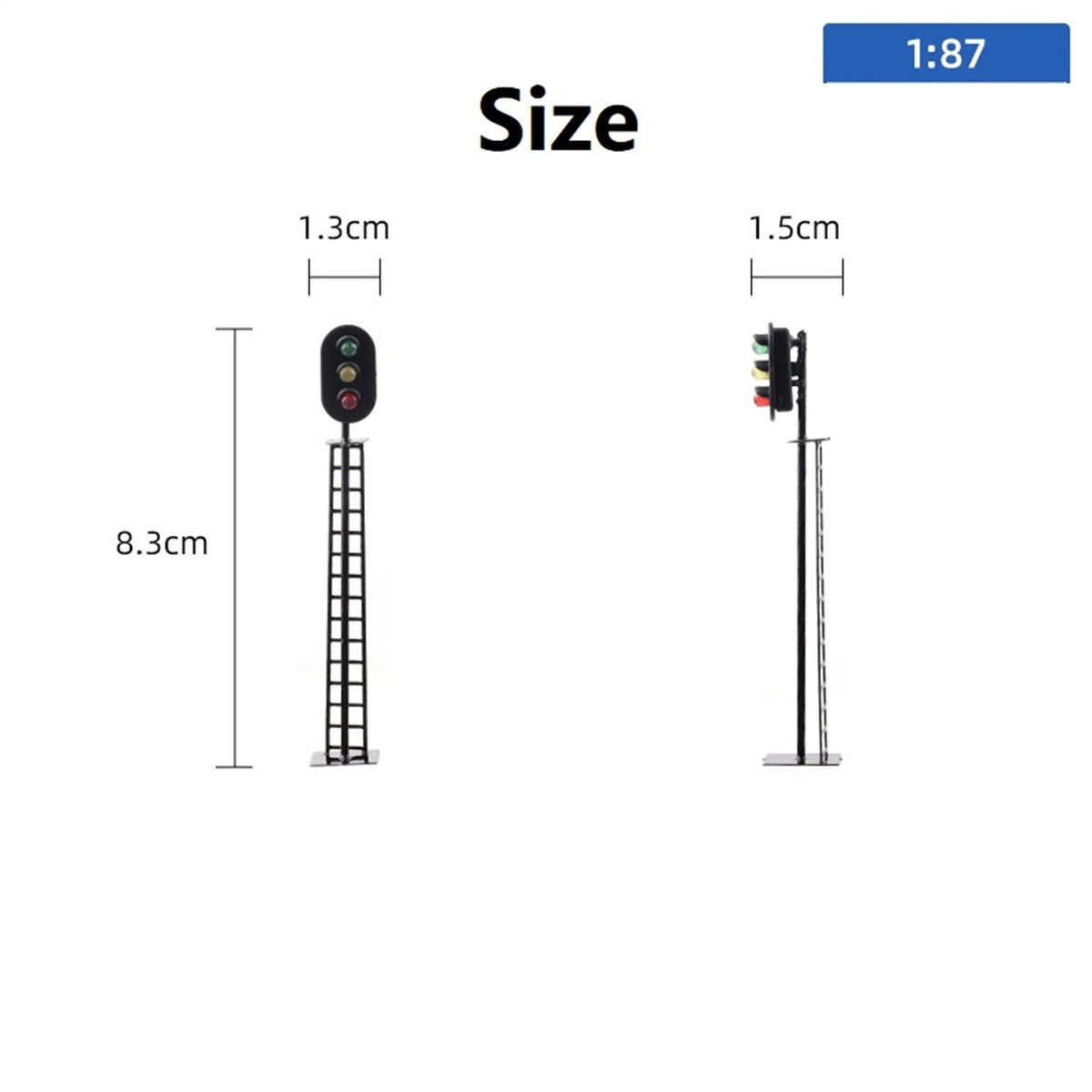 1:87 Scale Red Yellow Green Railway Signal Traffic Light Black Post With Ladder
