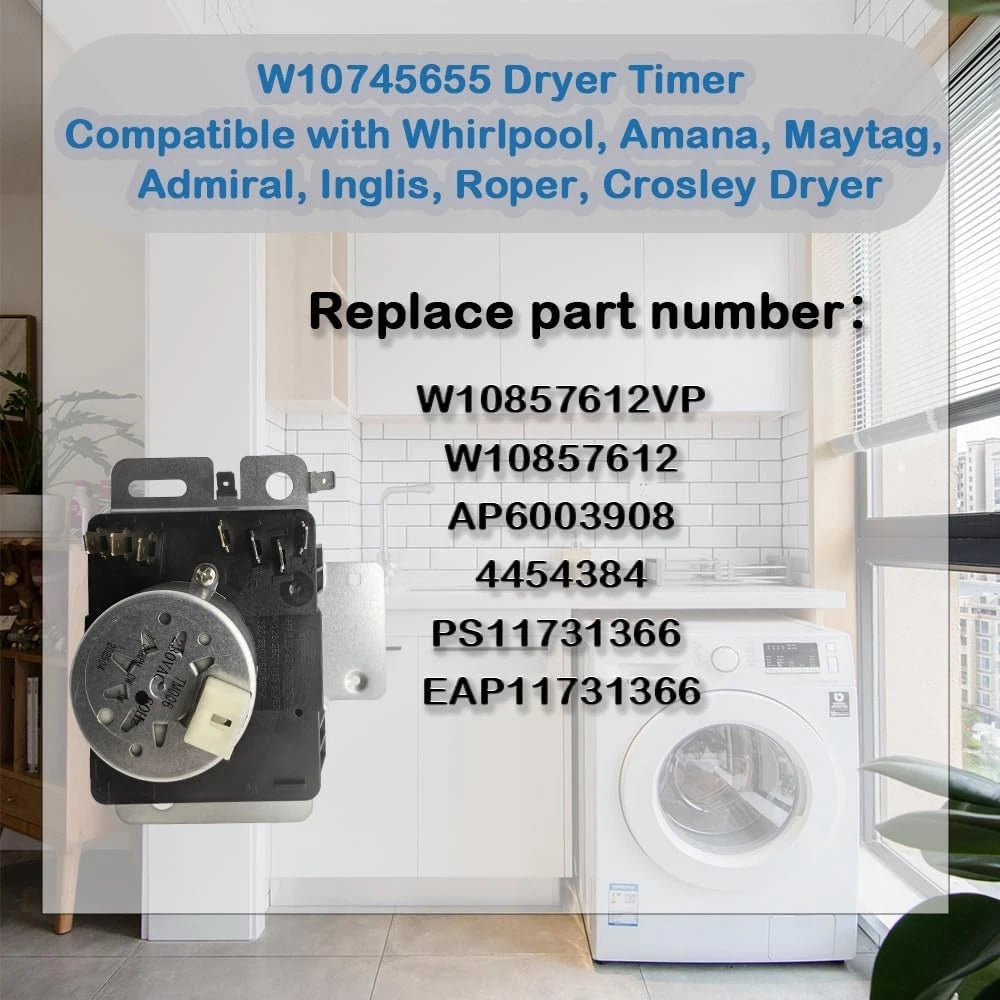 W10745655 Dryer Timer, Compatible with Whirlpool, Amana, Maytag, Black