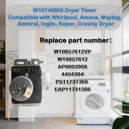 W10745655 Dryer Timer, Compatible with Whirlpool, Amana, Maytag, Black