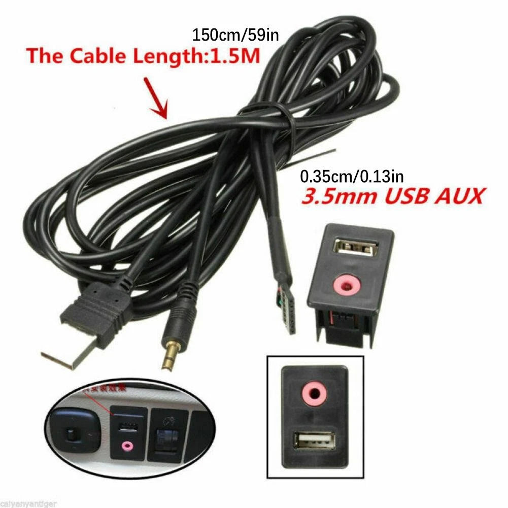3.5mm Car Boat Audio USB AUX Adapter Dash Flush Mount Panel With 1.5M Cable E