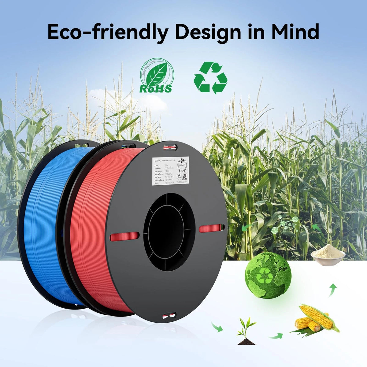 Creality 3D Printer Filament 1.75 millimeters, Pla-red+yellow+blue+grey