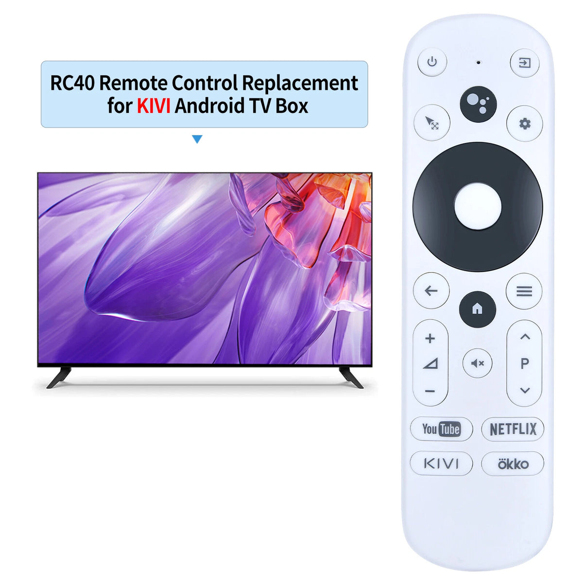 RC40 Remote Control For KIVI Smart TV with Google Assistant