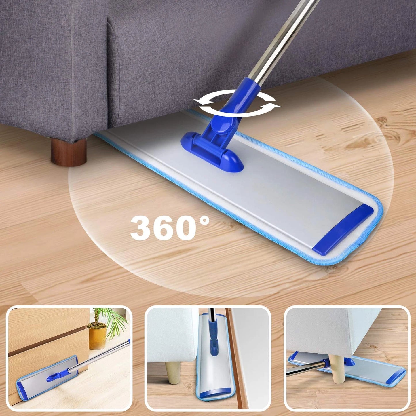 18" Professional Microfiber Mop Floor Cleaning System, Flat 18 inch, Blue