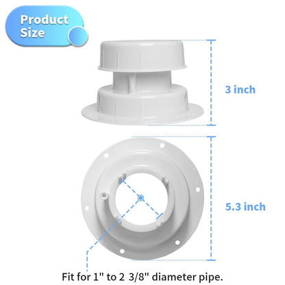 luxlead RV Plumbing Vent Caps - ID 3.8", 5.3" diameter base, 3" tall, White