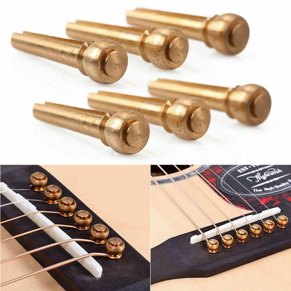 6 Pack Guitar Strings Fixed Brass Pins Bridge Nail Cone Parts For Folk Guitar