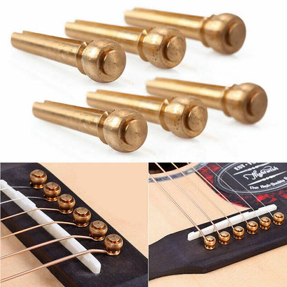 6 Pack Guitar Strings Fixed Brass Pins Bridge Nail Cone Parts For Folk Guitar